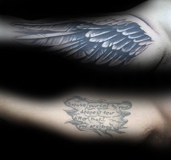 Angel Wing Inner Arm Bicep Male Tattoo Cover Up Ideas