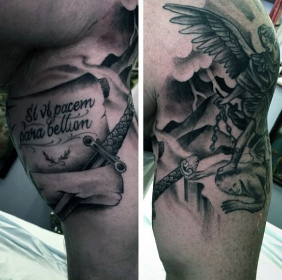 Angel With Sword Tattoo For Men On Bicep