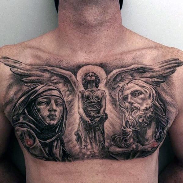 Angel With Wings Guys Jesus Upper Chest Tattoo