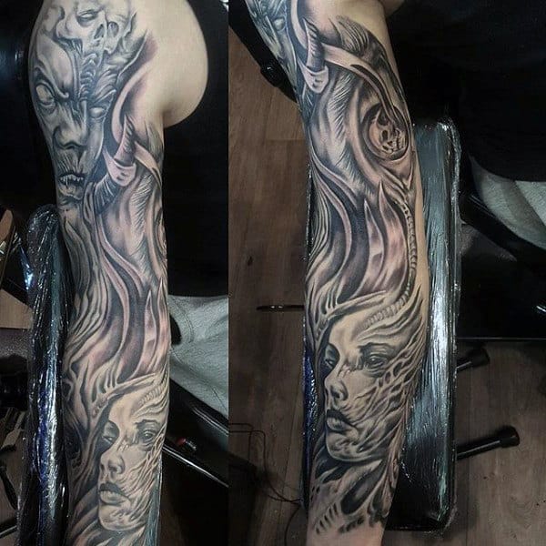 Angels And Demons Tattoo Sleeve On Men