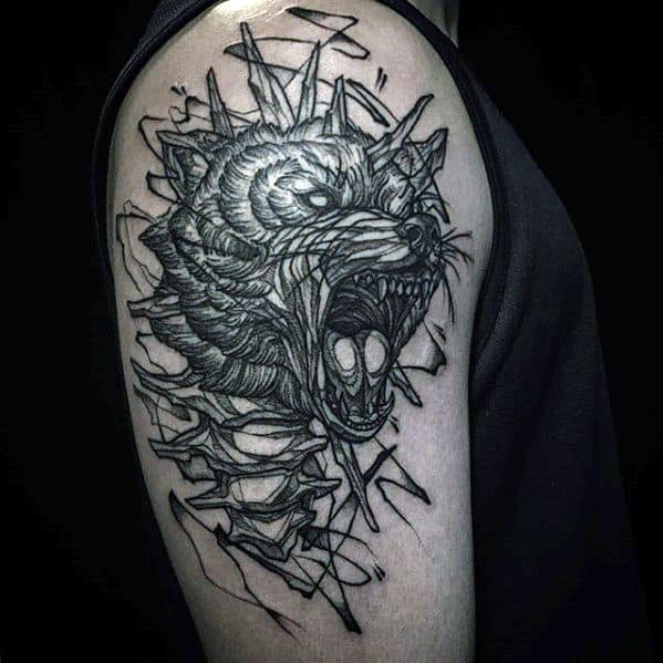 Angry Bear Head Abstract Male Unique Arm Tattoos