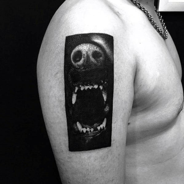 Angry Bear Rectangle Shape Unusual Guys Arm Tattoos