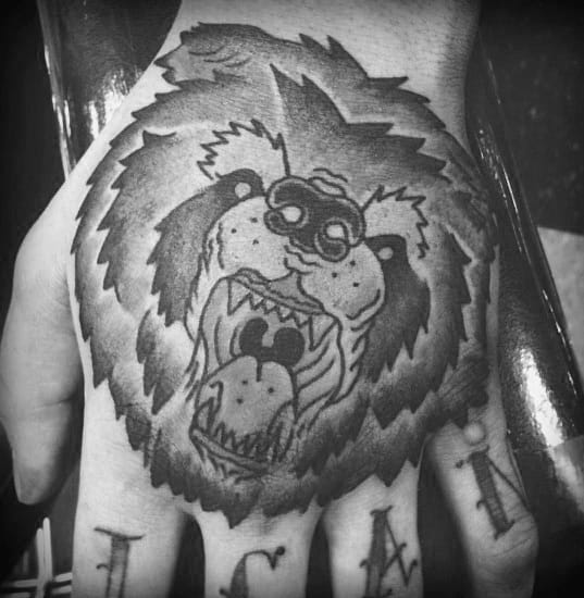 Angry Bear Traditional Guys Black And Grey Tattoo On Hand