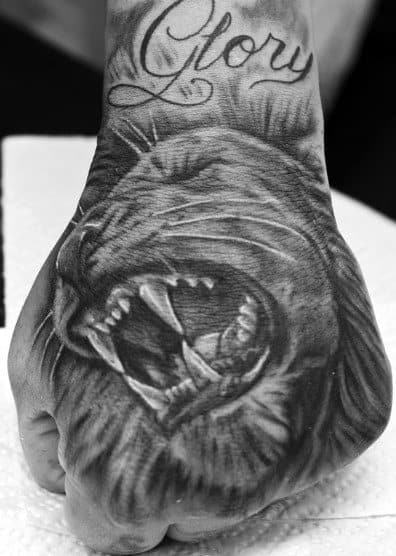 Angry Roaring Lion Male Tattoo Design Ideas On Hand
