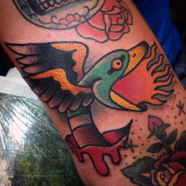 Angry Sailor Jerry Duck With Flames And Blood Tattoo For Guys