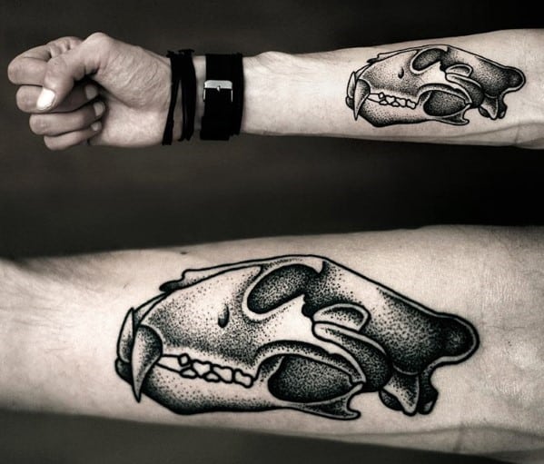 Animal Dotwork Skull Tattoo On Inner Forearm Of Male