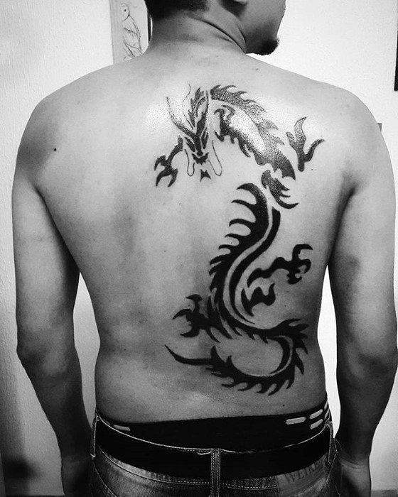 Animal Tribal Male Tattoos Dragon Design On Back