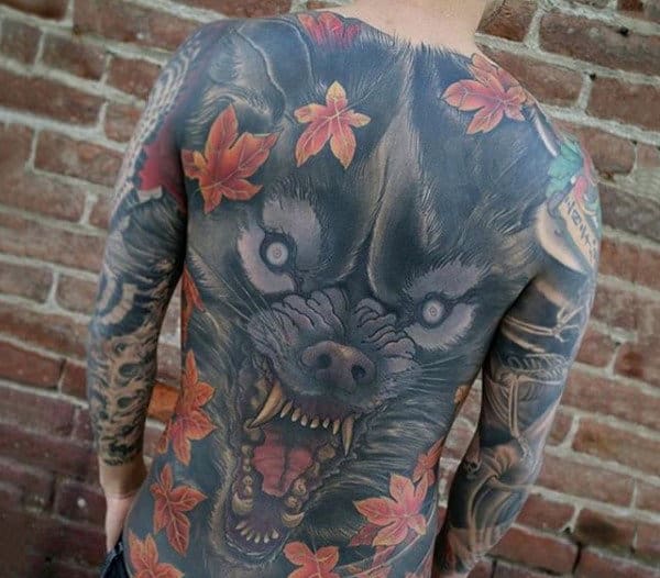 Animal Wolf Full Back Japanese Tattoos For Guys