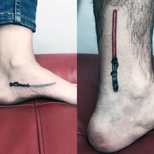 Ankle And Foot Lightsaber Tattoos For Men