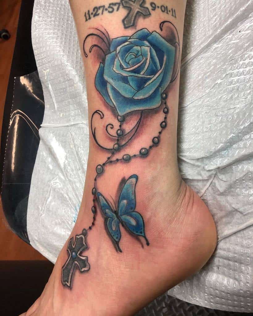 ankle blue rose tattoos studio69tattoo
