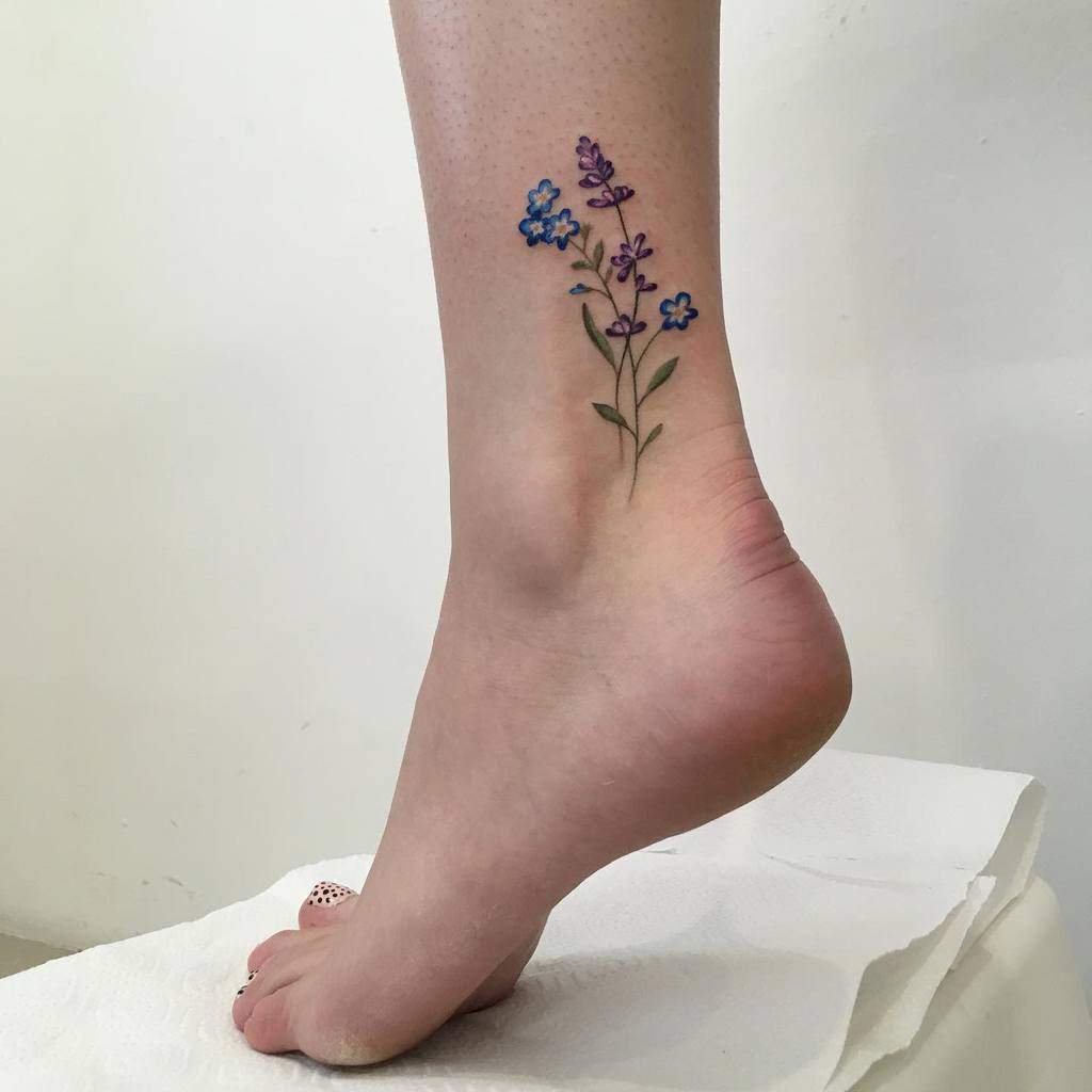 forget me not flower anklet by Blaze Schwaller TattooNOW