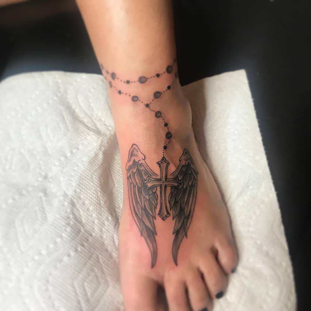 ankle-memorial-foot-cross-angel-wing-tattoo-lizzybonestattoo