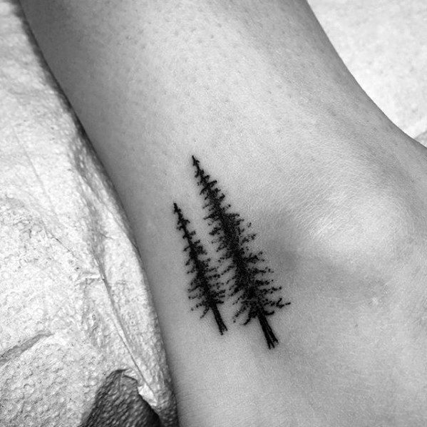 Ankle Mens Small Pine Tree Tattoo