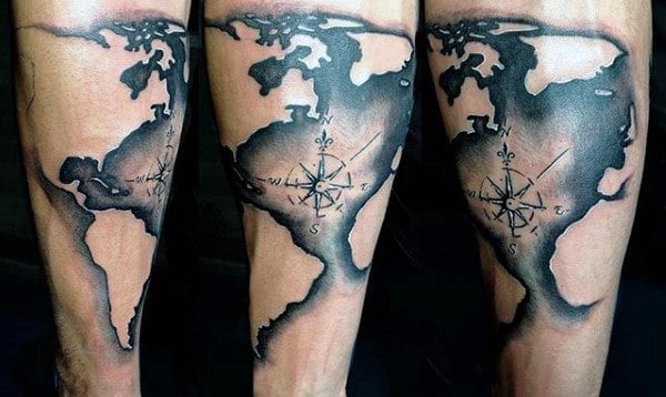 World Map Antique Compass Tattoo For Gentlemen