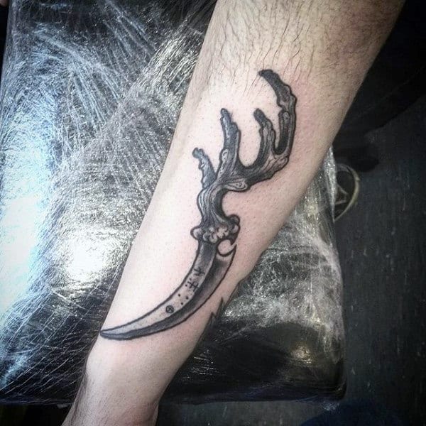 Antler Blade Mens Forearm Tattoo