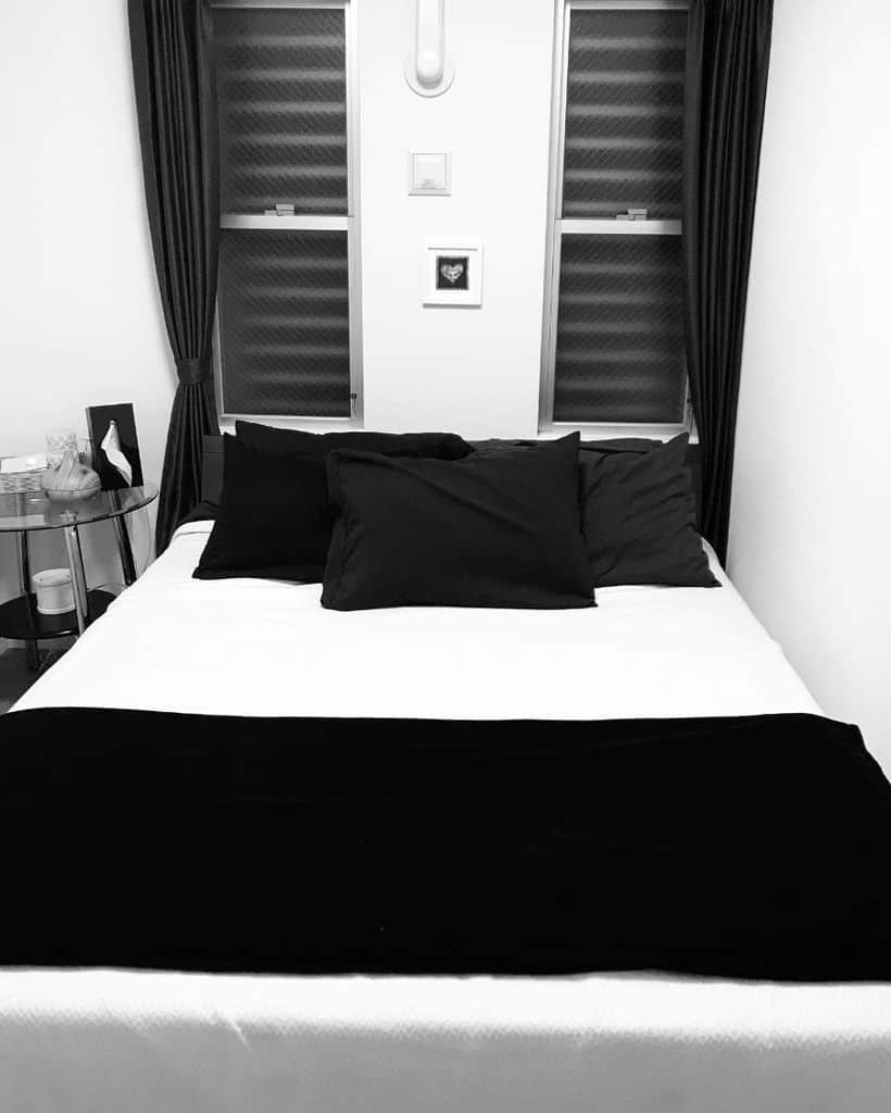 black and white apartment bedroom