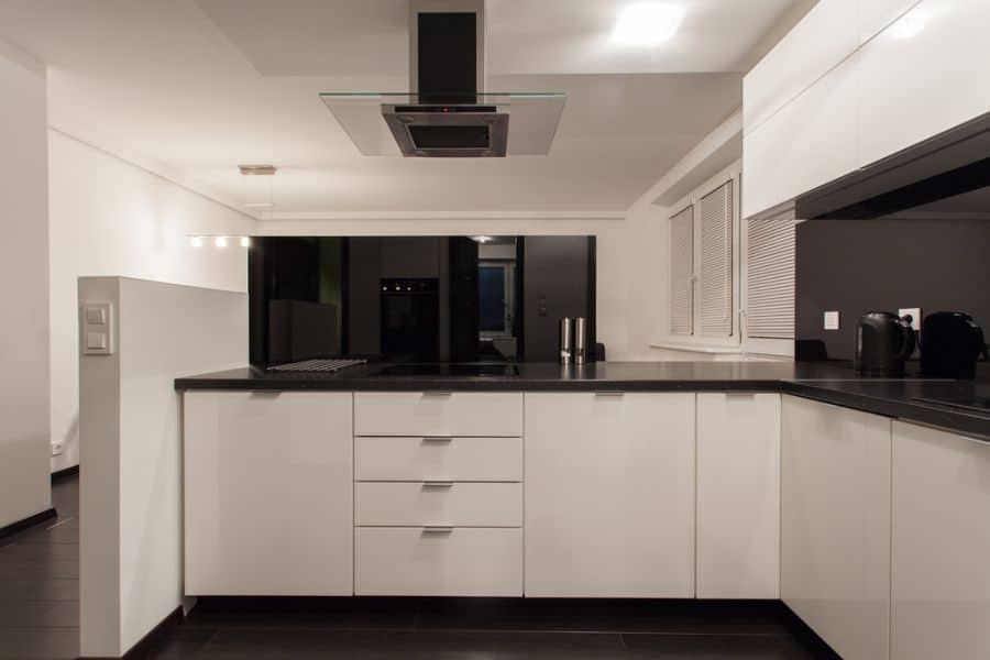 black and white apartment kitchen 