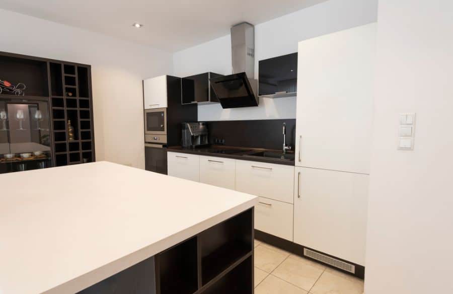 large island black and white kitchen 