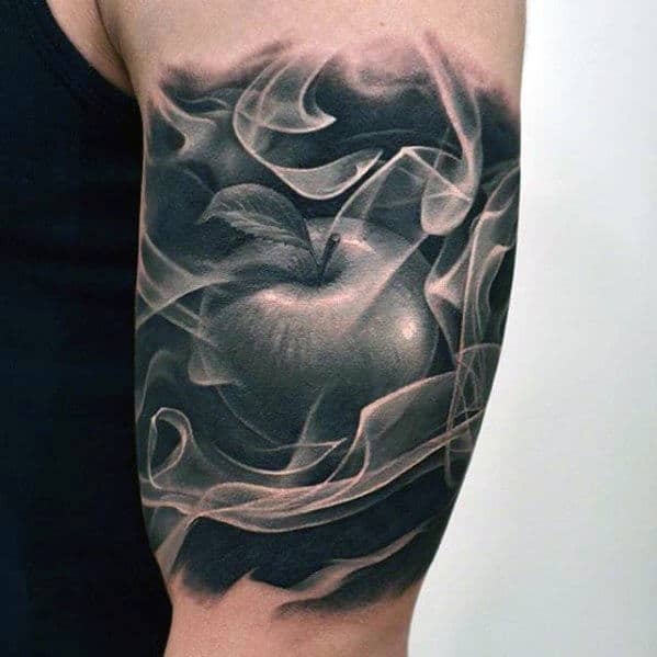 Apple With Smoke Hyper Realistic Guys Quater Sleeve Tattoo
