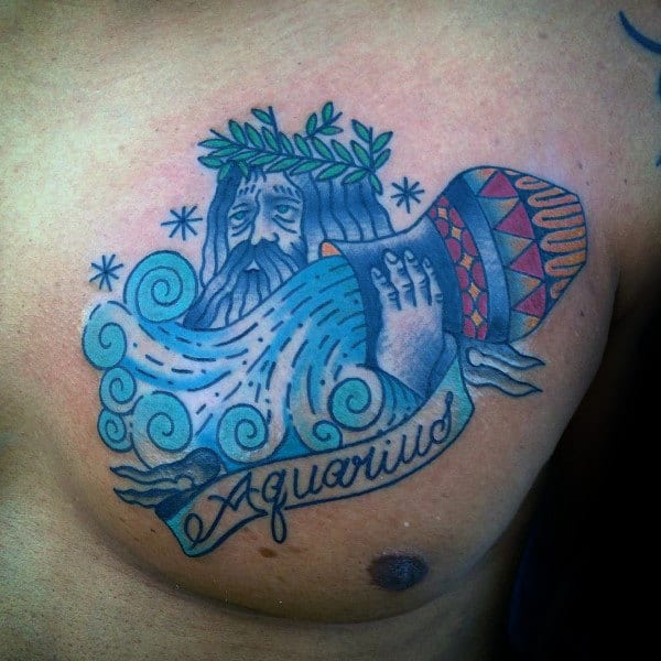Aquarius Banner Mens Water Berer Chest Tattoo