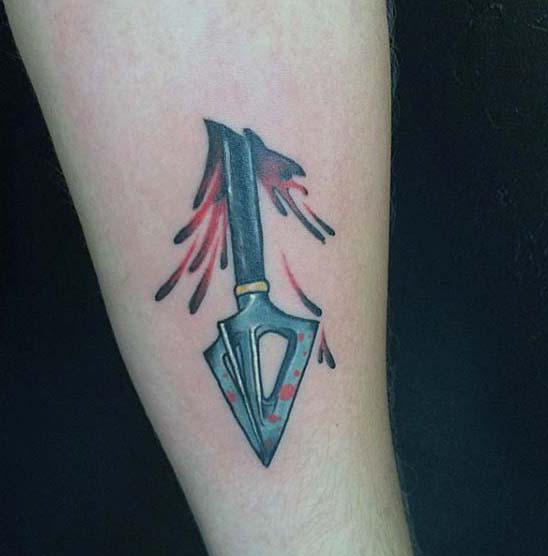 Archery Tattoo For Men Of Arrow Poking Through Skin Design