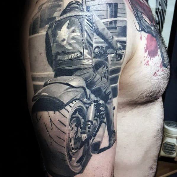 Arm 3d Motorcycle Rider Hyper Realistic Mens Tattoo