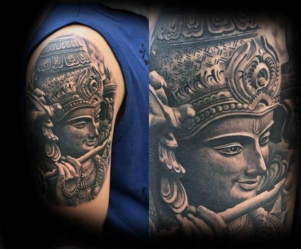 Arm 3d Realistic Sharp Krishna Male Tattoo Ideas