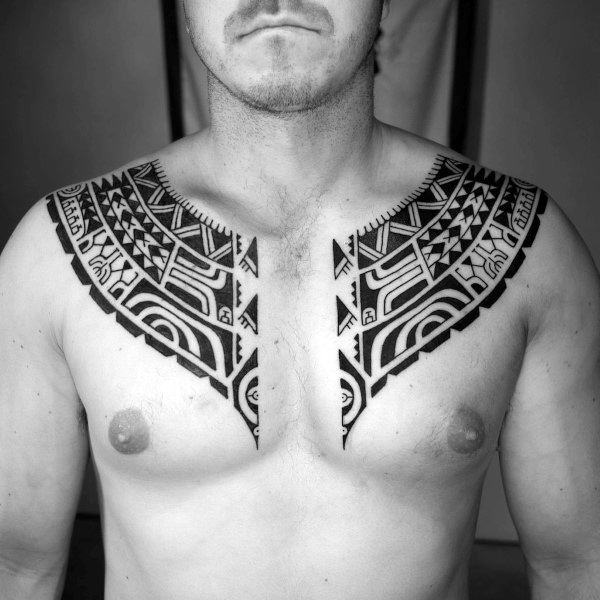 Arm And Chest Guys Tribal Tattoos