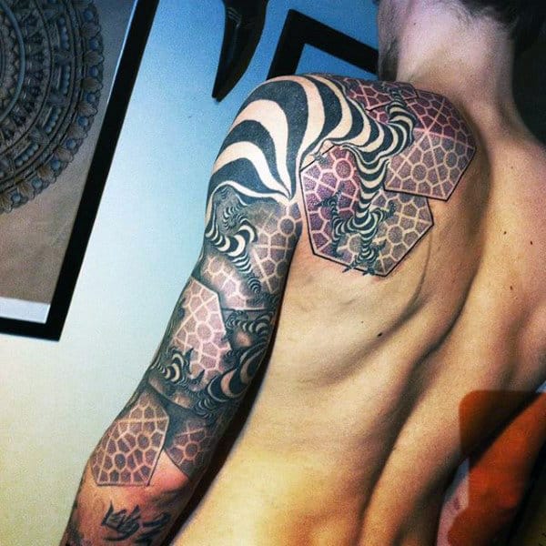 Arm And Shoulder Factal Trippy Mens Tattoos