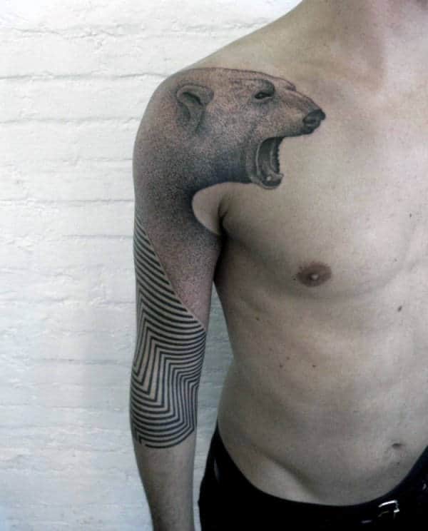 Arm And Shoulder Maze Pattern Polar Bear Mens Tattoos
