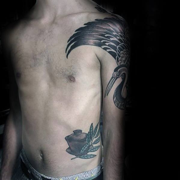 Arm And Shoulder Mens Heron Tattoo Design Ideas
