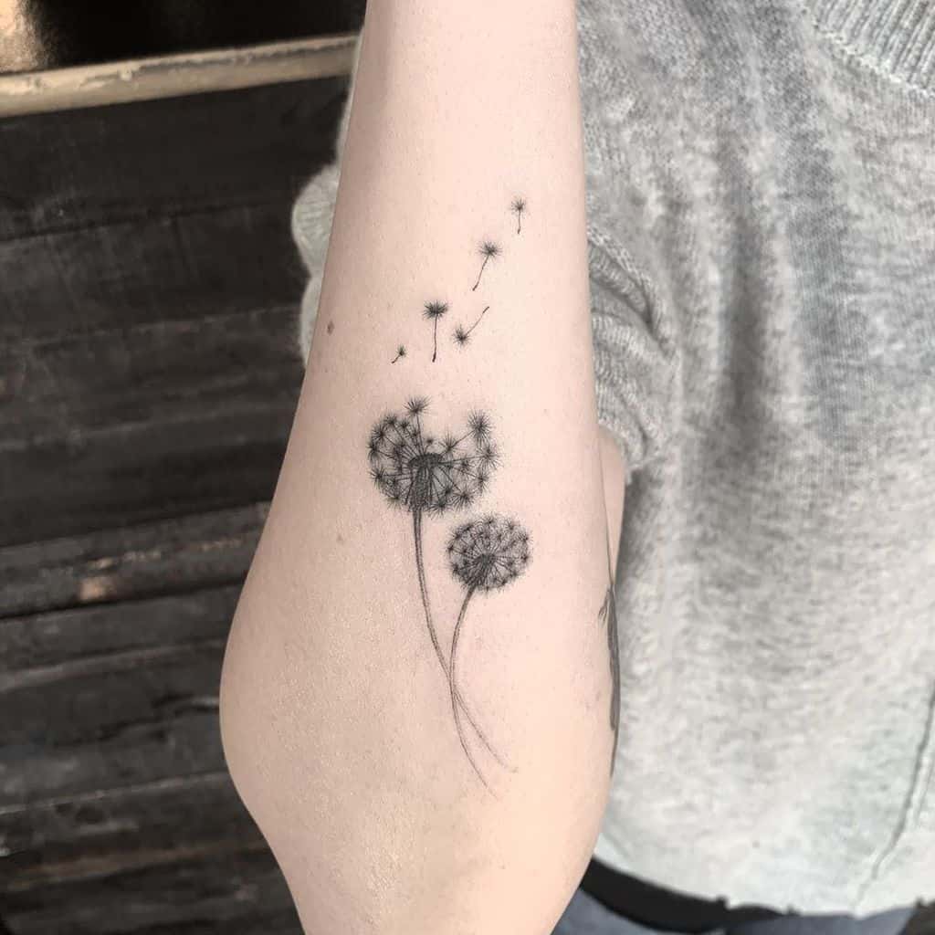 Arm Black Dandelion Tattoo