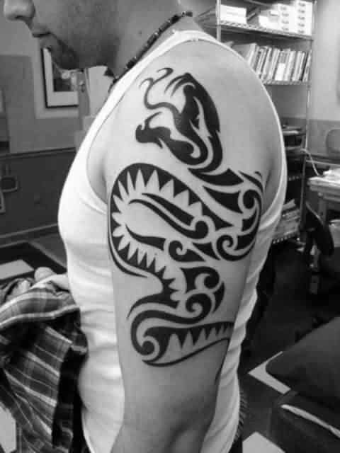 Arm Black Ink Mens Tribal Snake Tattoo Ideas