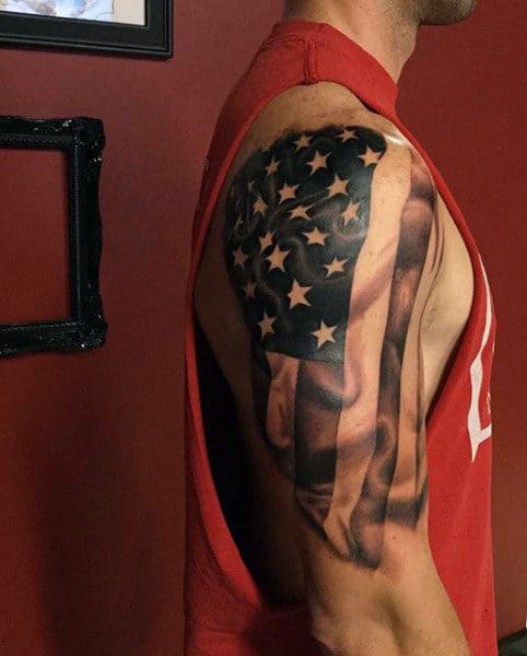 Arm Black Mexican And American Flag Tattoos For Guys