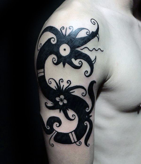 Arm Blackwork Artistic Male Simple Dragon Tattoo Ideas