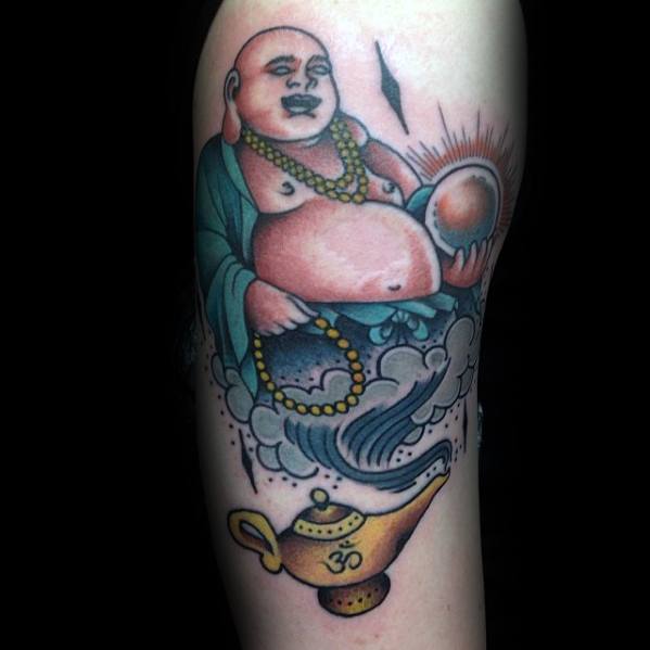 Arm Buddah Genie Lamp Mens Tattoo Ideas