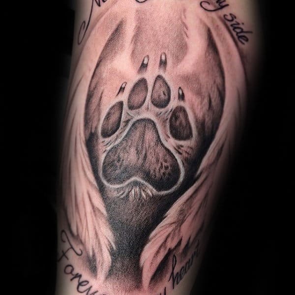 Arm Dog Paw Angel Wings Mens Tribute Tattoo