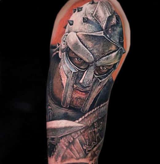 Arm Gladiator Fight Tattoos On Man