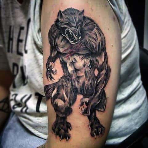 Arm Grey Shaded Were Wolf Tattoos For Men