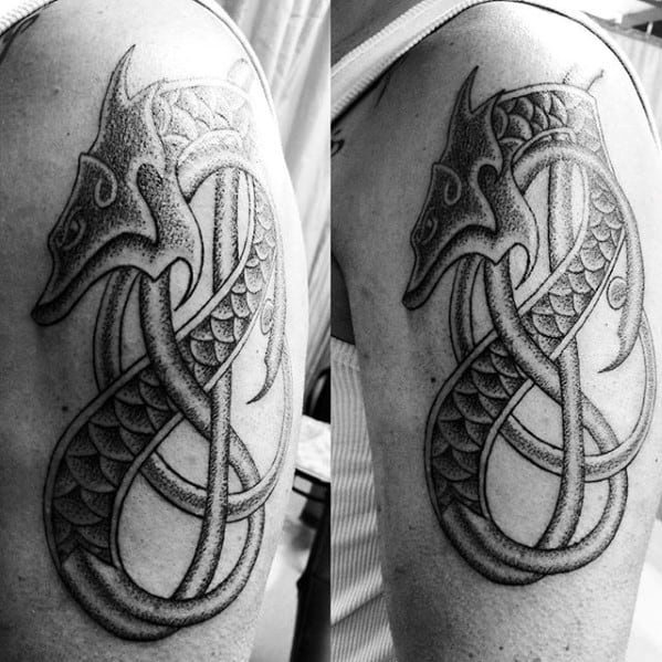 Arm Guys Dotwork Celtic Dragon Tattoos