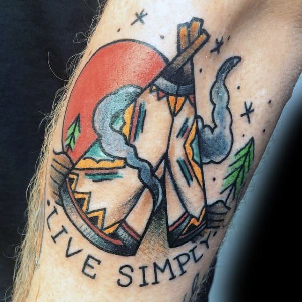 Arm Guys Tattoos With Live Simply Teepee Design
