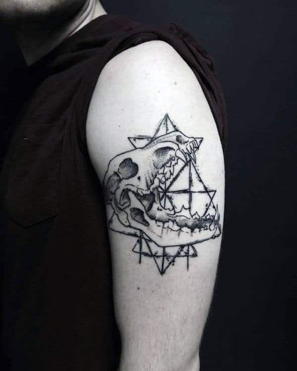 Arm Guys Wolf Skull Geometric Tattoo Ideas