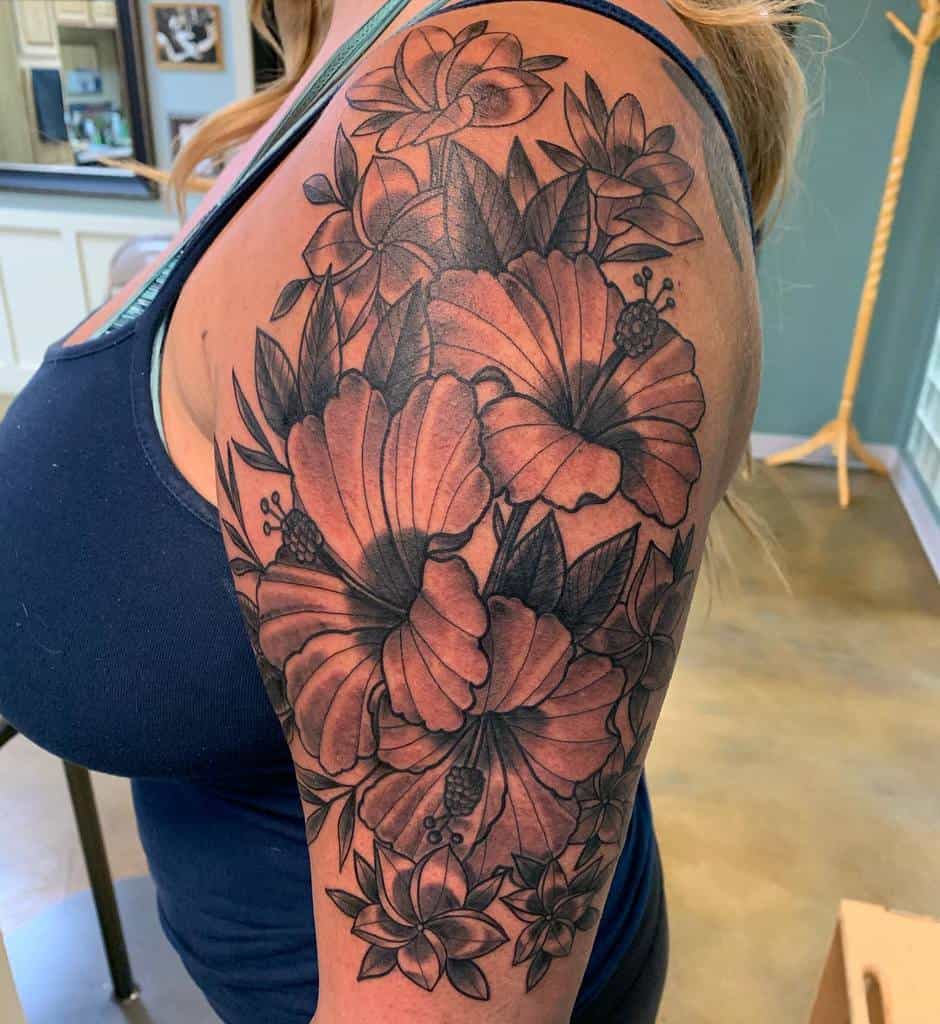 Premium Vector  Black tropical exotic hibiscus flowers tattoo silhouette  drawing illustrationhawaiian stencil
