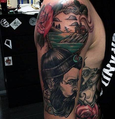 Arm Male Sailor Rose Tattoos