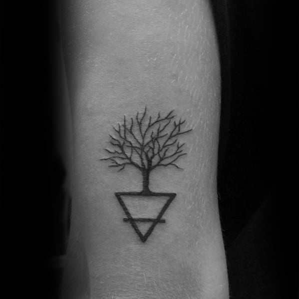 Arm Male Simple Geometric Triangle Tree Tattoo Designs
