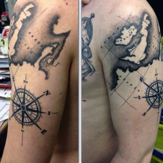 Arm Mens Map Tattoo Design