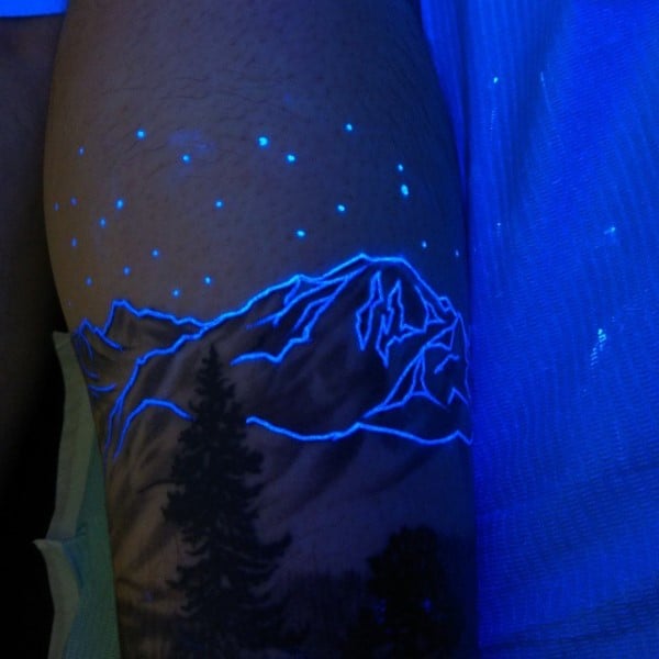 Arm Mountain With Stars Mens Nature Glow In The Dark Tattoos