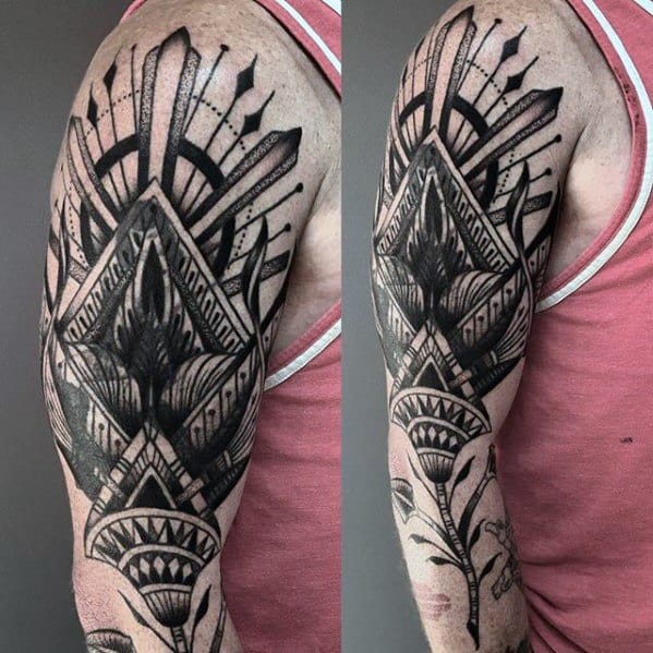 Arm Pattern Black Ink Blast Over Guys Tattoos