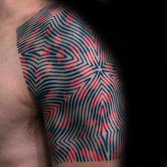 Arm Pattern Lines Guys Red And Black Tattoo Designs