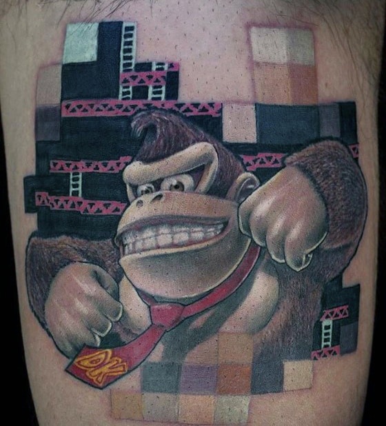 Arm Pixel Donkey Kong Tattoo Ideas For Males